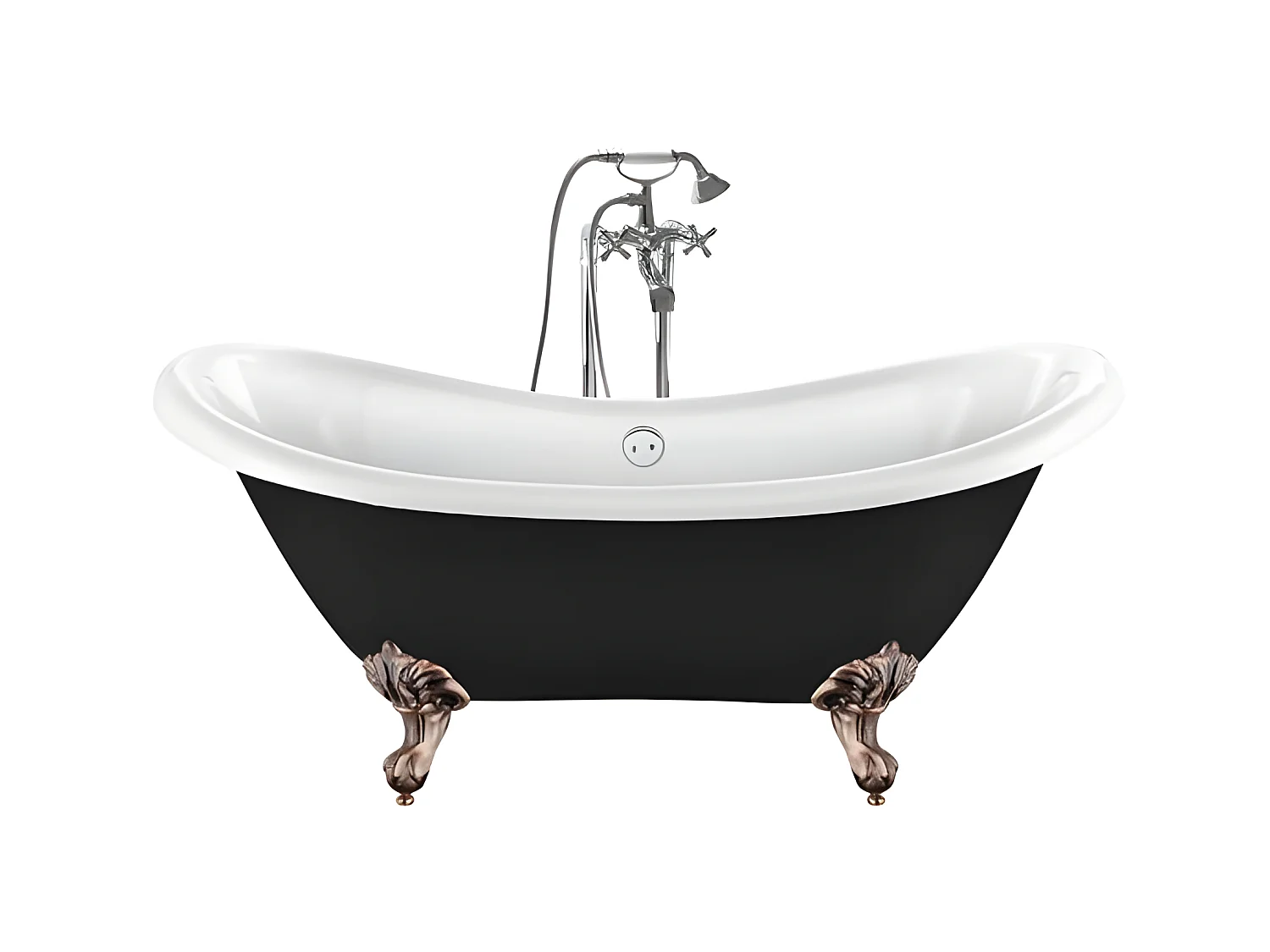 Freistehende Badewanne mit Füßen DARLINGTON SCHWARZ Adlerfüße ALTKUPFER 175 cm