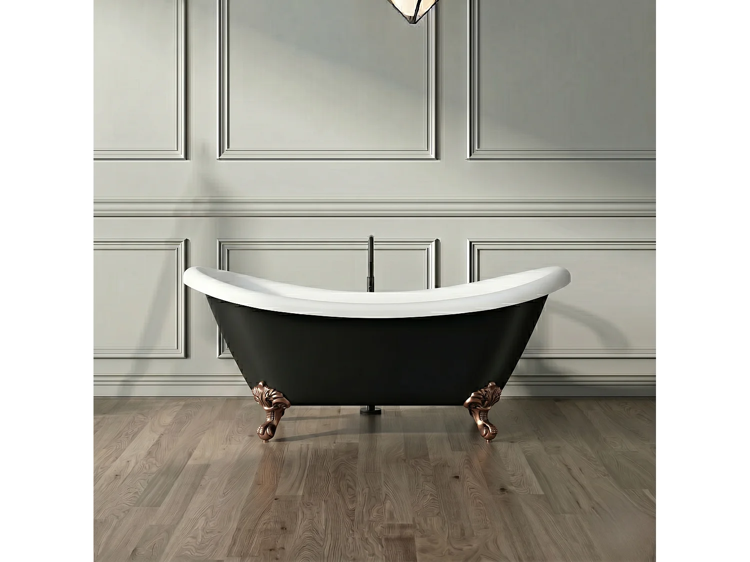 Freistehende Badewanne mit Füßen DARLINGTON schwarz Adlerfüße ALTKUPFER 175 cm