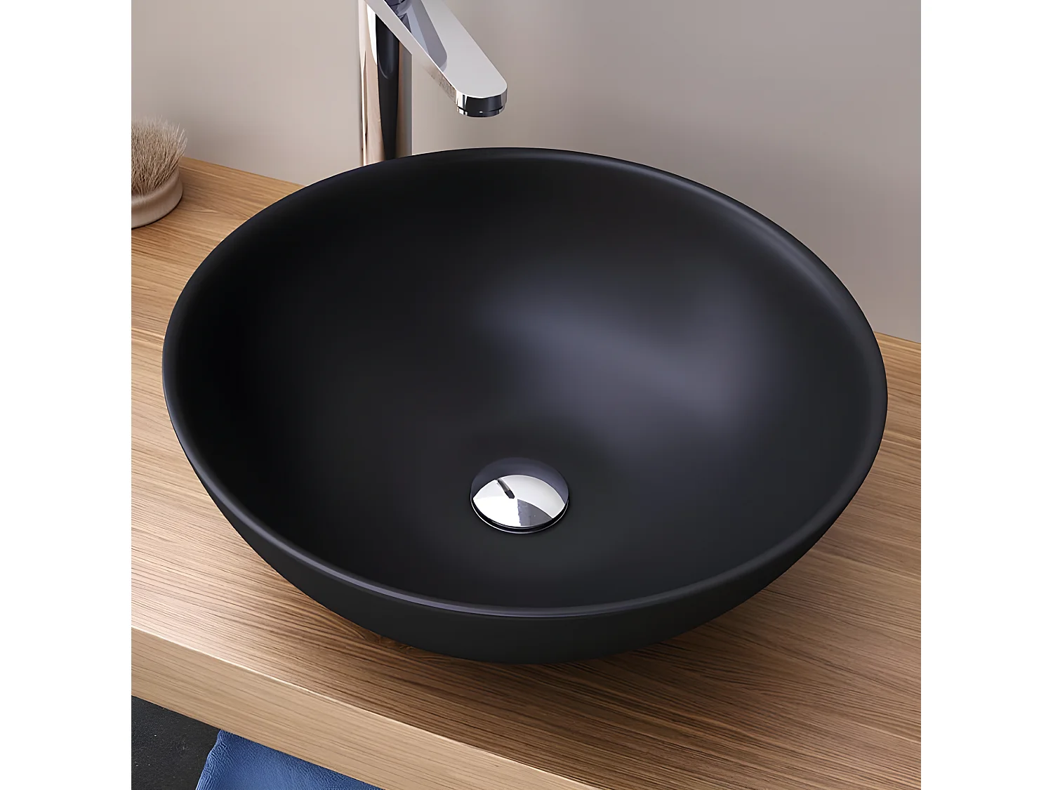 Lavabo sobre encimera cerámico PADOVA Ø40 cm Negro mate