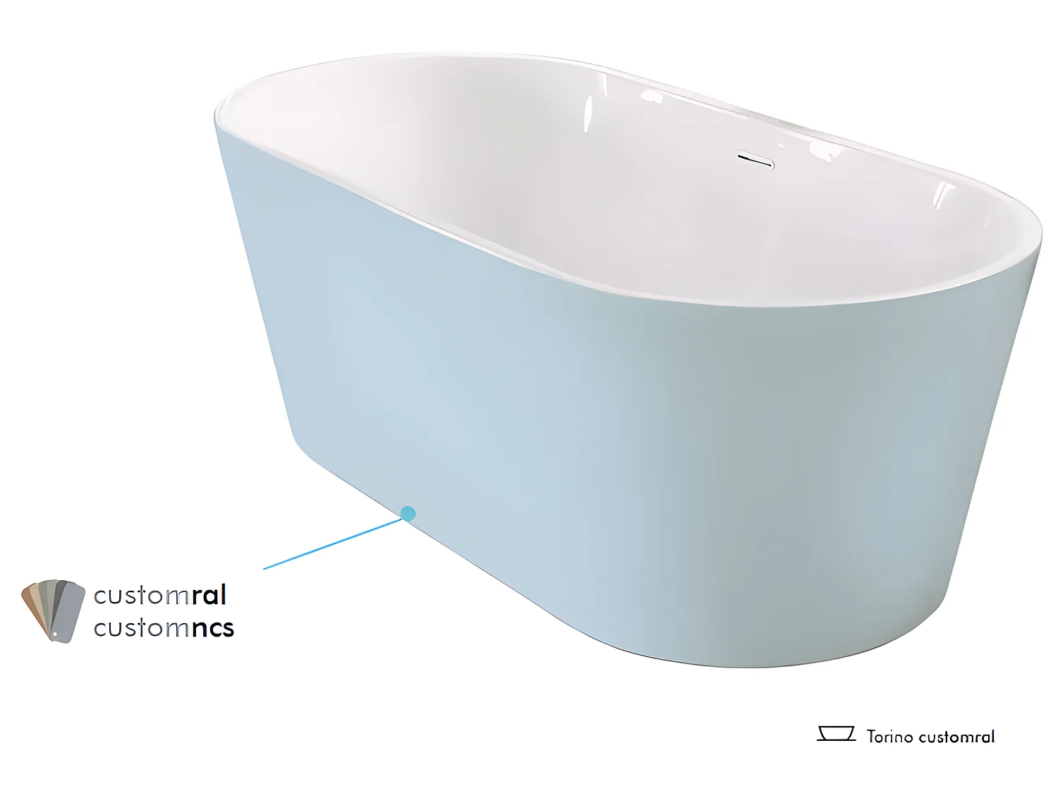 Freistehende Badewanne TORINO | SANYCCES Alle verfügbaren Farben aus der RAL Tabelle 170 cm