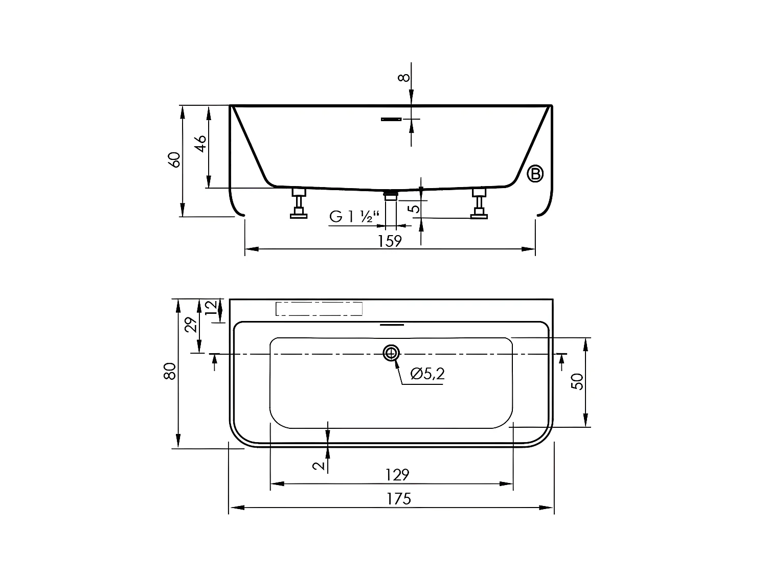 Freistehende Badewanne TRENTO MURO | SANYCCES 175 cm - mit Armatur