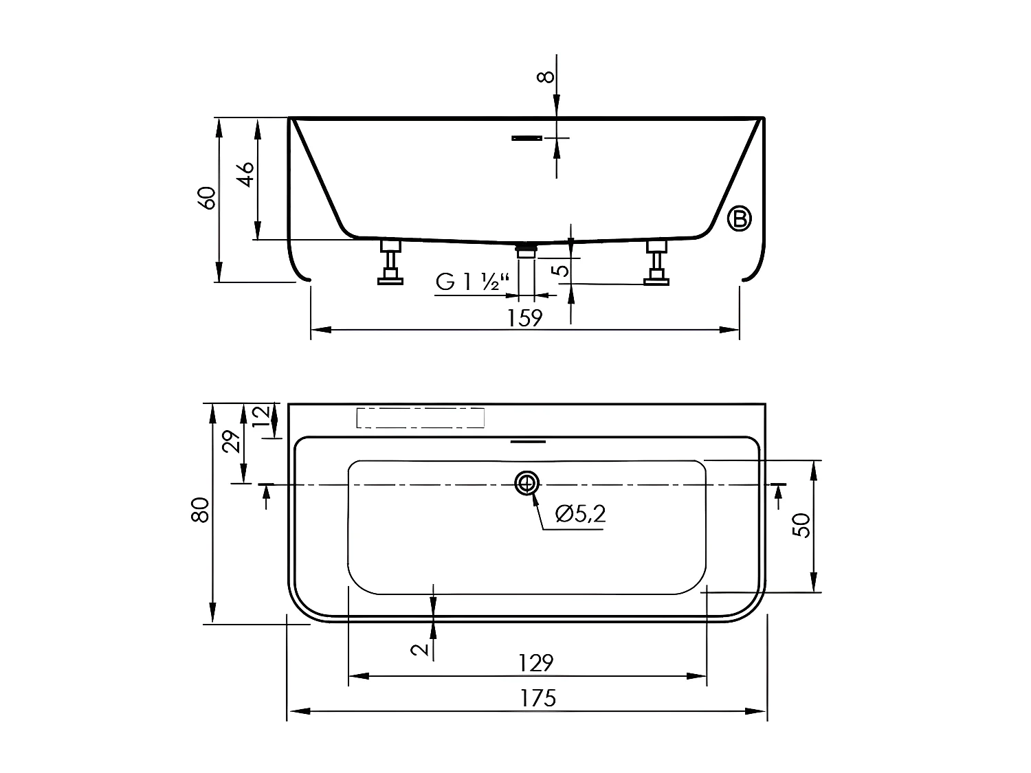 Freistehende Badewanne TRENTO MURO | SANYCCES 175 cm - mit Armatur