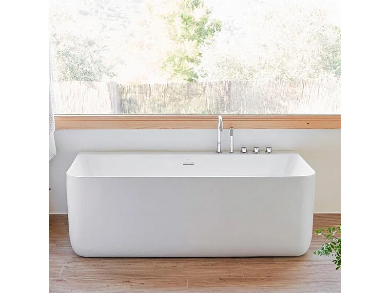 Baignoire design semi-îlot rectangulaire TRENTO MURO blanche 175 cm  Robinetterie et perçage