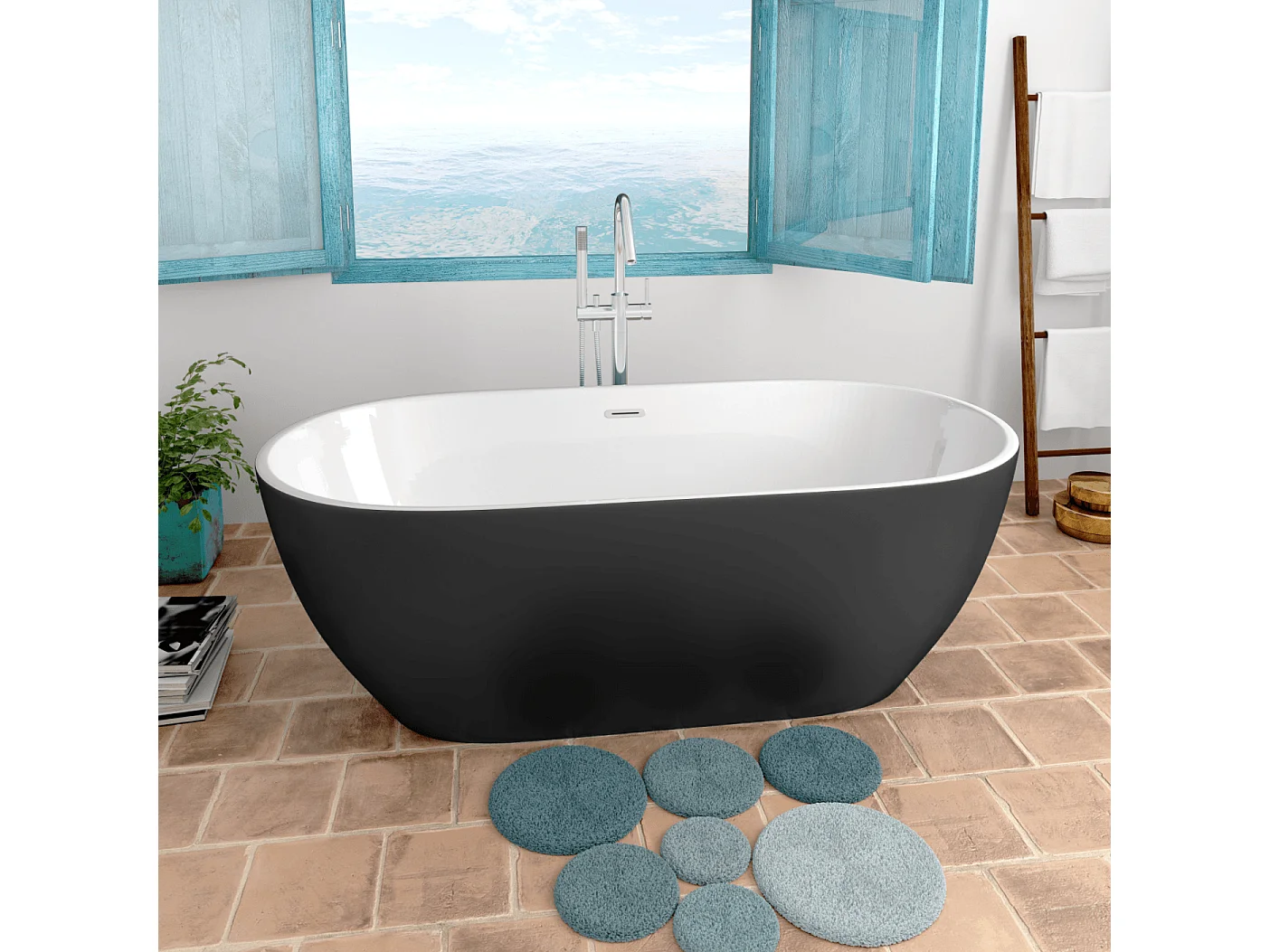 Freistehende Badewanne TRENTO | SANYCCES Schwarz 150 cm