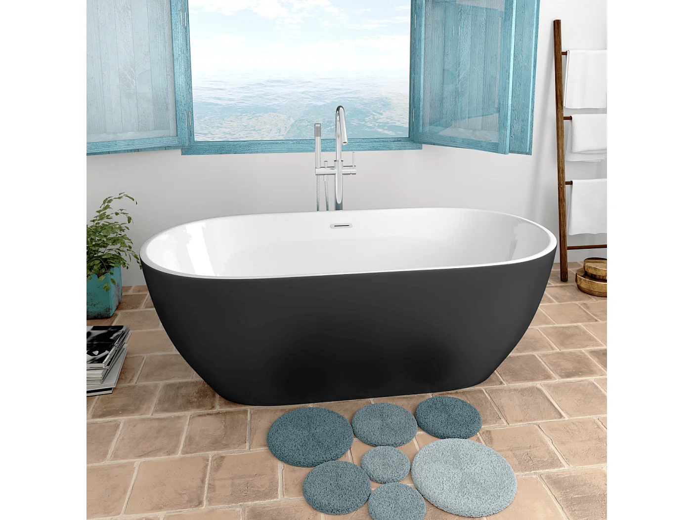 Freistehende Badewanne TRENTO | SANYCCES Schwarz 150 cm