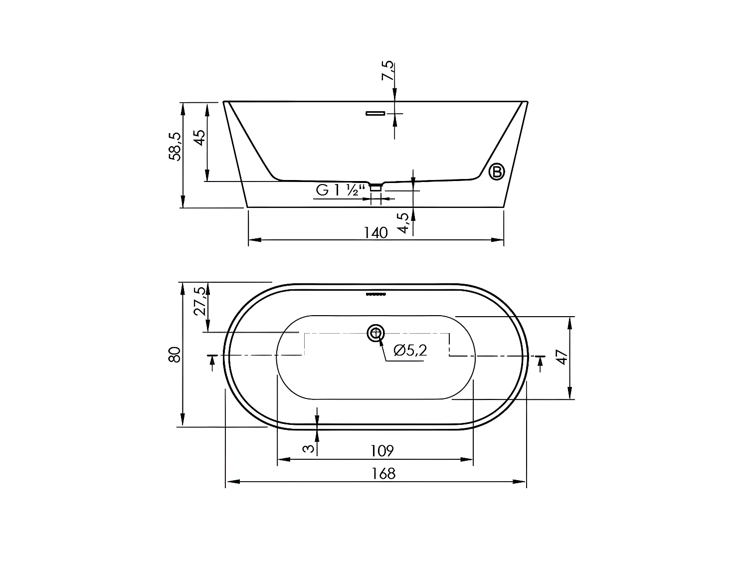 Freistehende Badewanne TORINO MURO | SANYCCES 170 cm - ohne Armatur