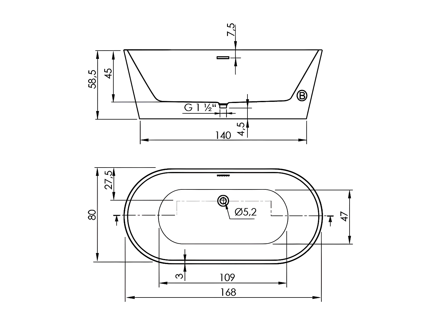 Freistehende Badewanne TORINO MURO | SANYCCES 170 cm - ohne Armatur