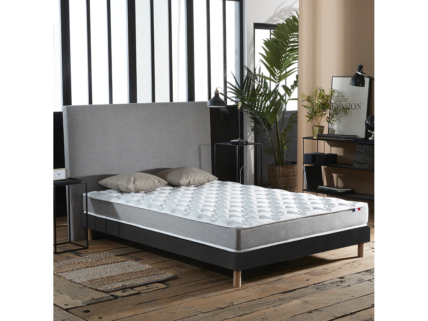 Ensemble matelas mousse ferme réversible ALTO et sommier - confort français Dimensions - 140 x 190 cm, Sommier - Noir