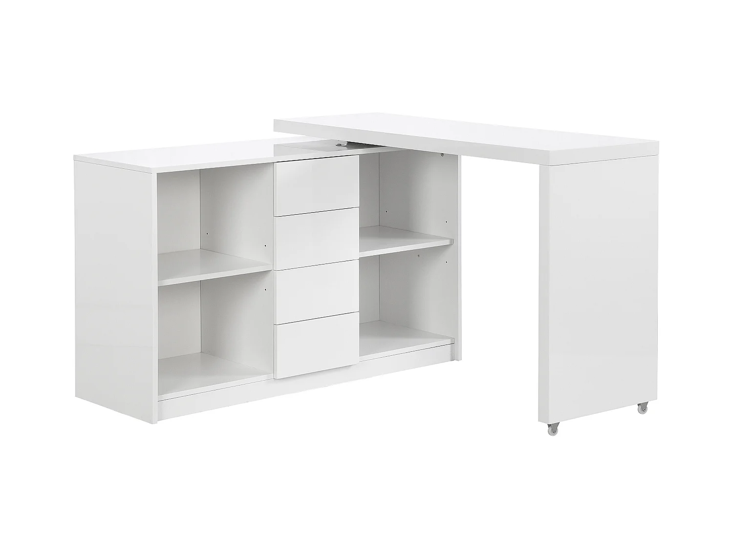 Escritorio extensible con tablero giratorio 360° - MDF - Blanco lacado - PAVELO