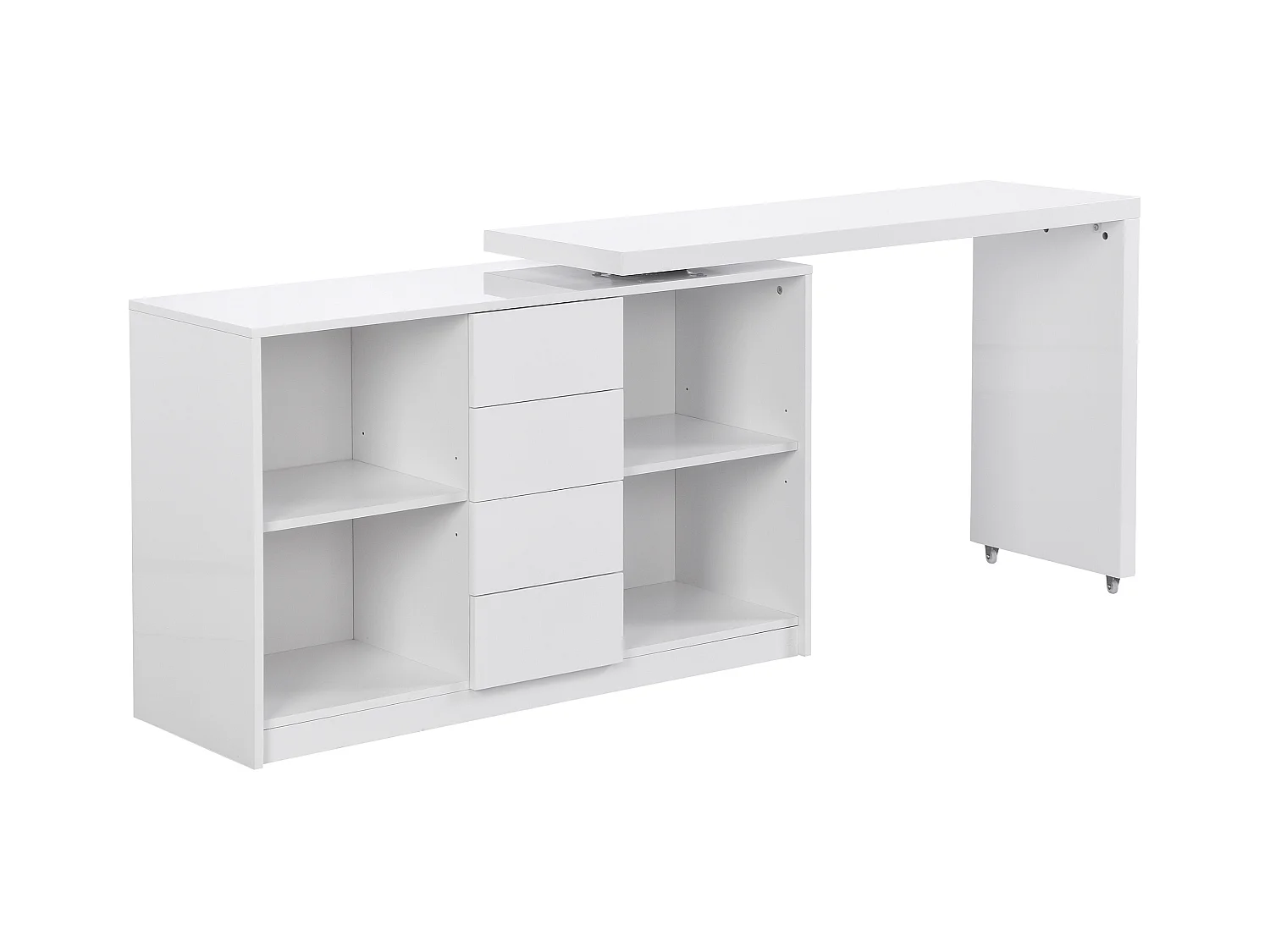 Escritorio extensible con tablero giratorio 360° - MDF - Blanco lacado - PAVELO