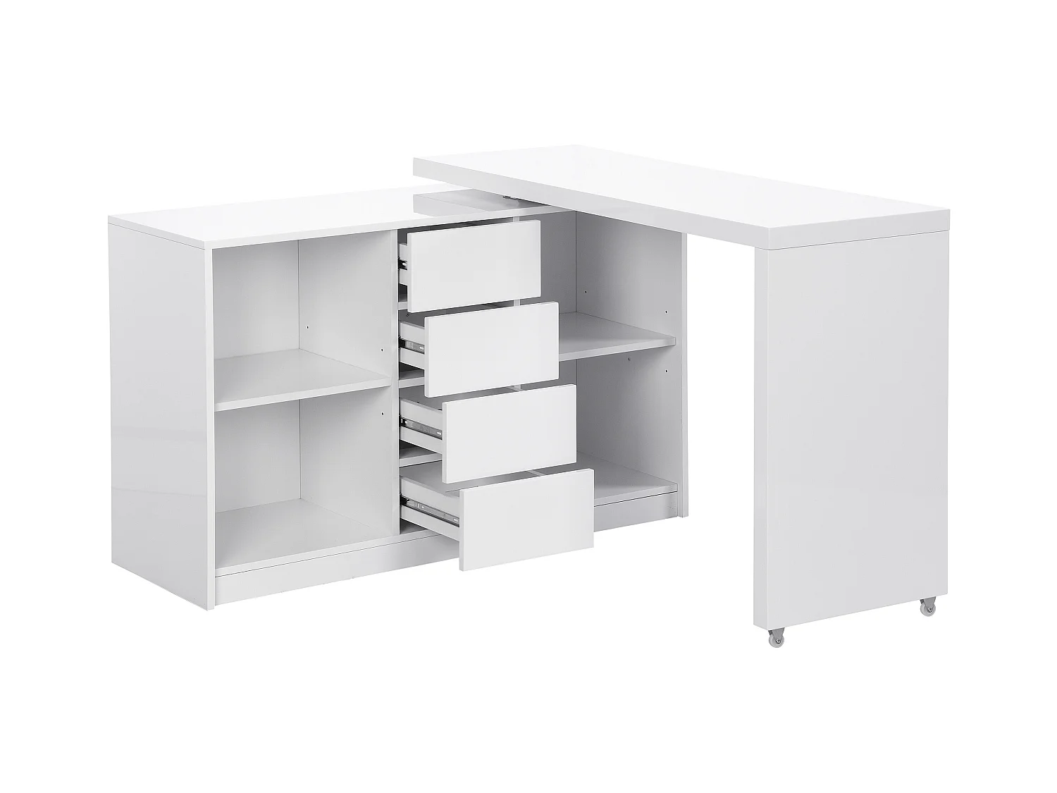 Escritorio extensible con tablero giratorio 360° - MDF - Blanco lacado - PAVELO