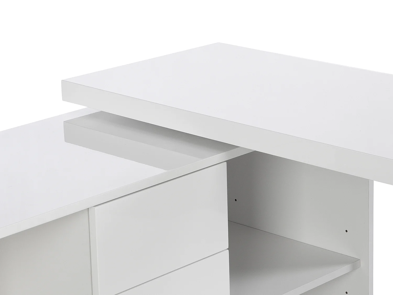 Utdragbart skrivbord i vitlackerad MDF med 360° svängbar skiva PAVELO