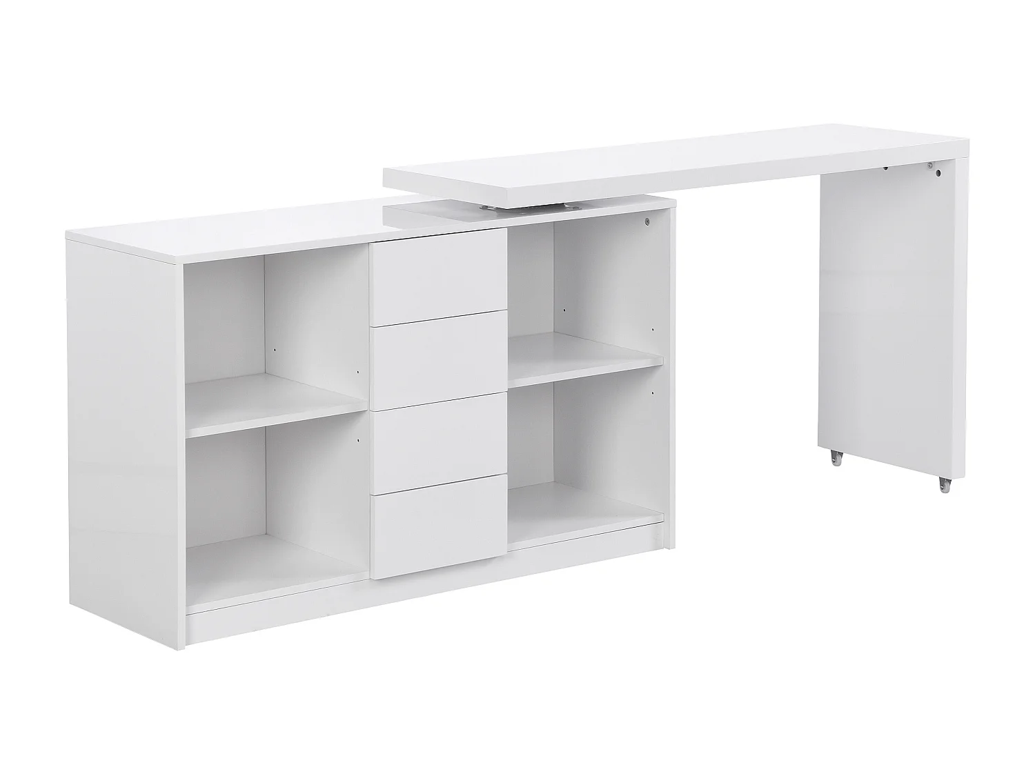 Utdragbart skrivbord i vitlackerad MDF med 360° svängbar skiva PAVELO