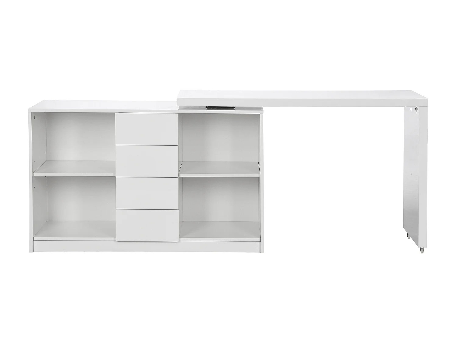 Utdragbart skrivbord i vitlackerad MDF med 360° svängbar skiva PAVELO