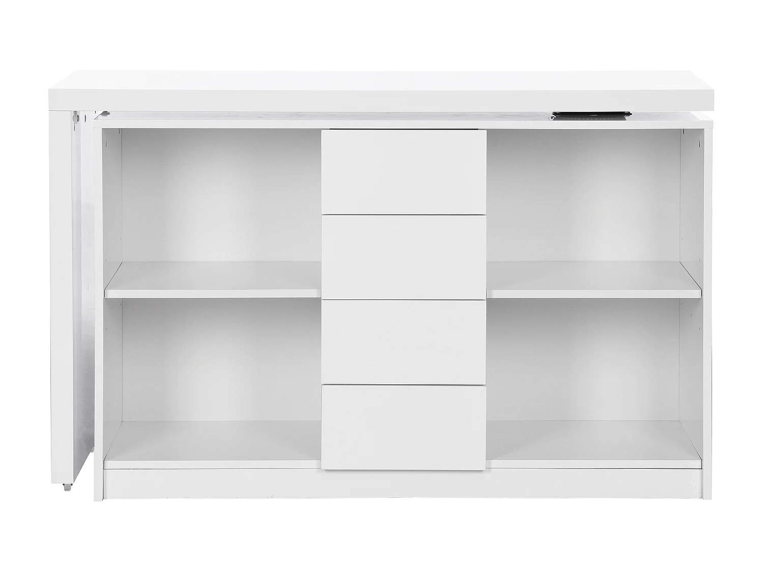 Utdragbart skrivbord i vitlackerad MDF med 360° svängbar skiva PAVELO