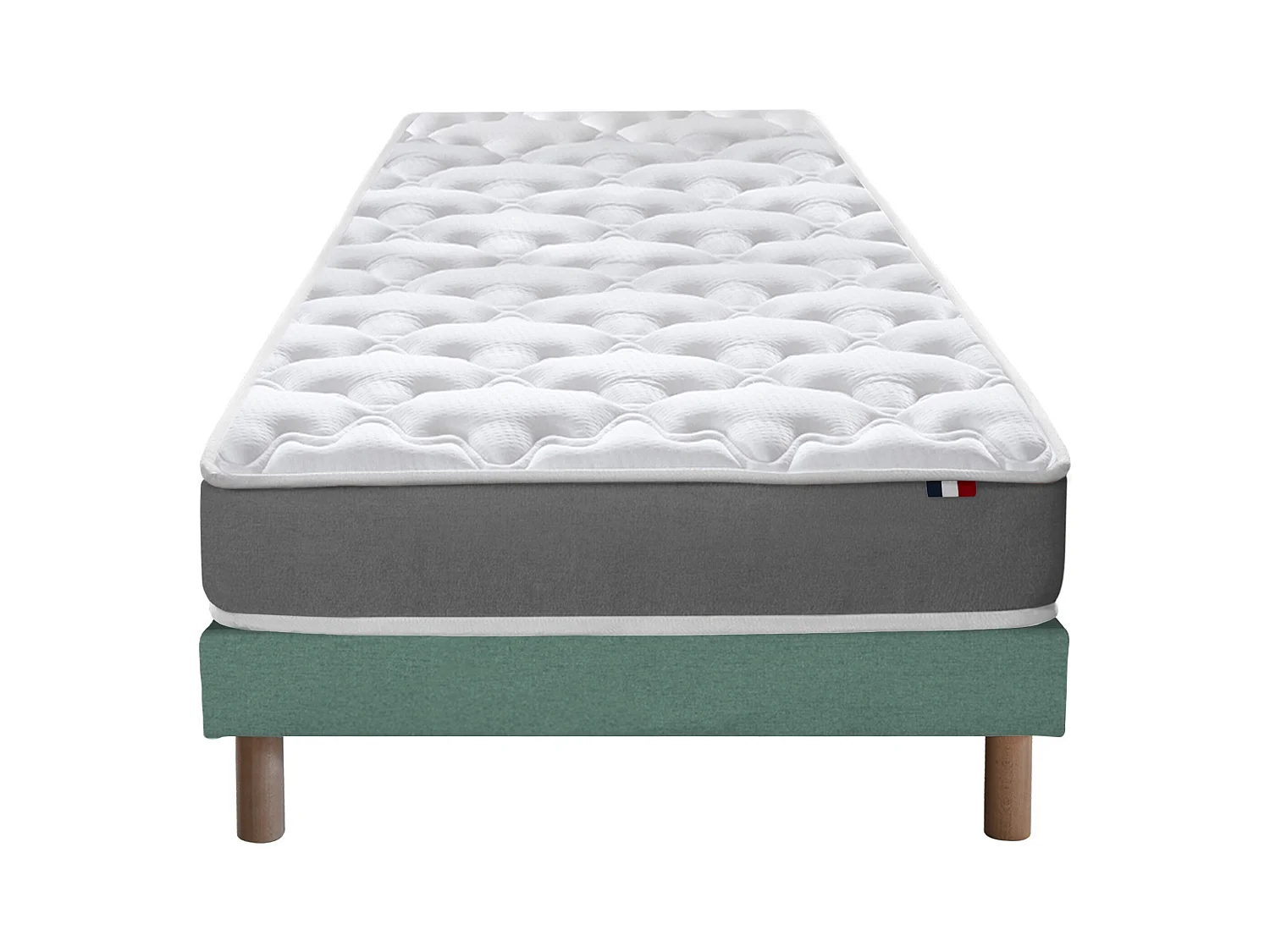 Ensemble matelas mousse ferme réversible ALTO et sommier - confort français Dimensions - 90 x 190 cm, Sommier - Vert celadon
