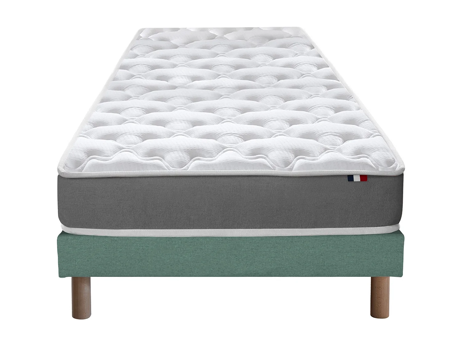 Ensemble matelas mousse ferme réversible ALTO et sommier - confort français Dimensions - 90 x 190 cm, Sommier - Vert celadon