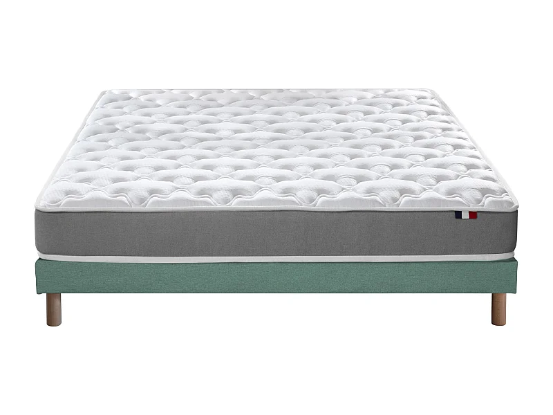 Ensemble matelas mousse ferme réversible ALTO et sommier - confort français Dimensions - 140 x 190 cm, Sommier - Vert celadon