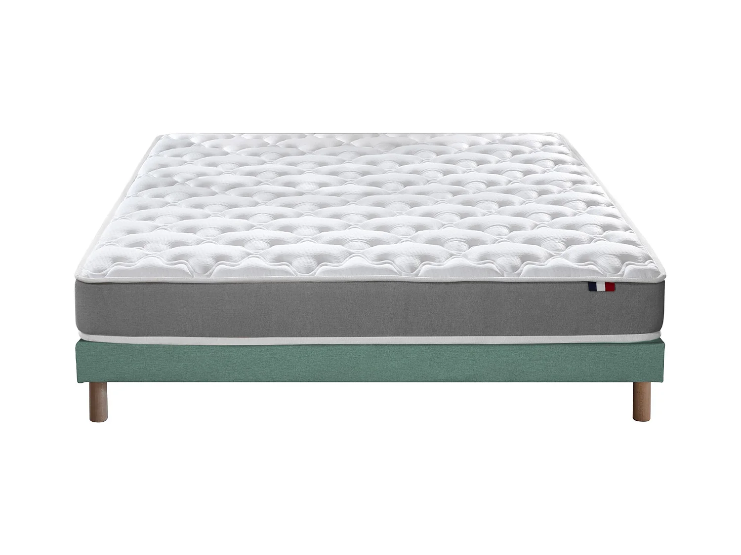 Ensemble matelas mousse ferme réversible ALTO et sommier - confort français Dimensions - 140 x 190 cm, Sommier - Vert celadon