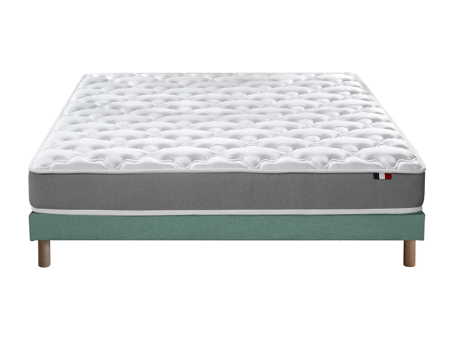 Ensemble matelas mousse ferme réversible ALTO et sommier - confort français Dimensions - 140 x 190 cm, Sommier - Vert celadon