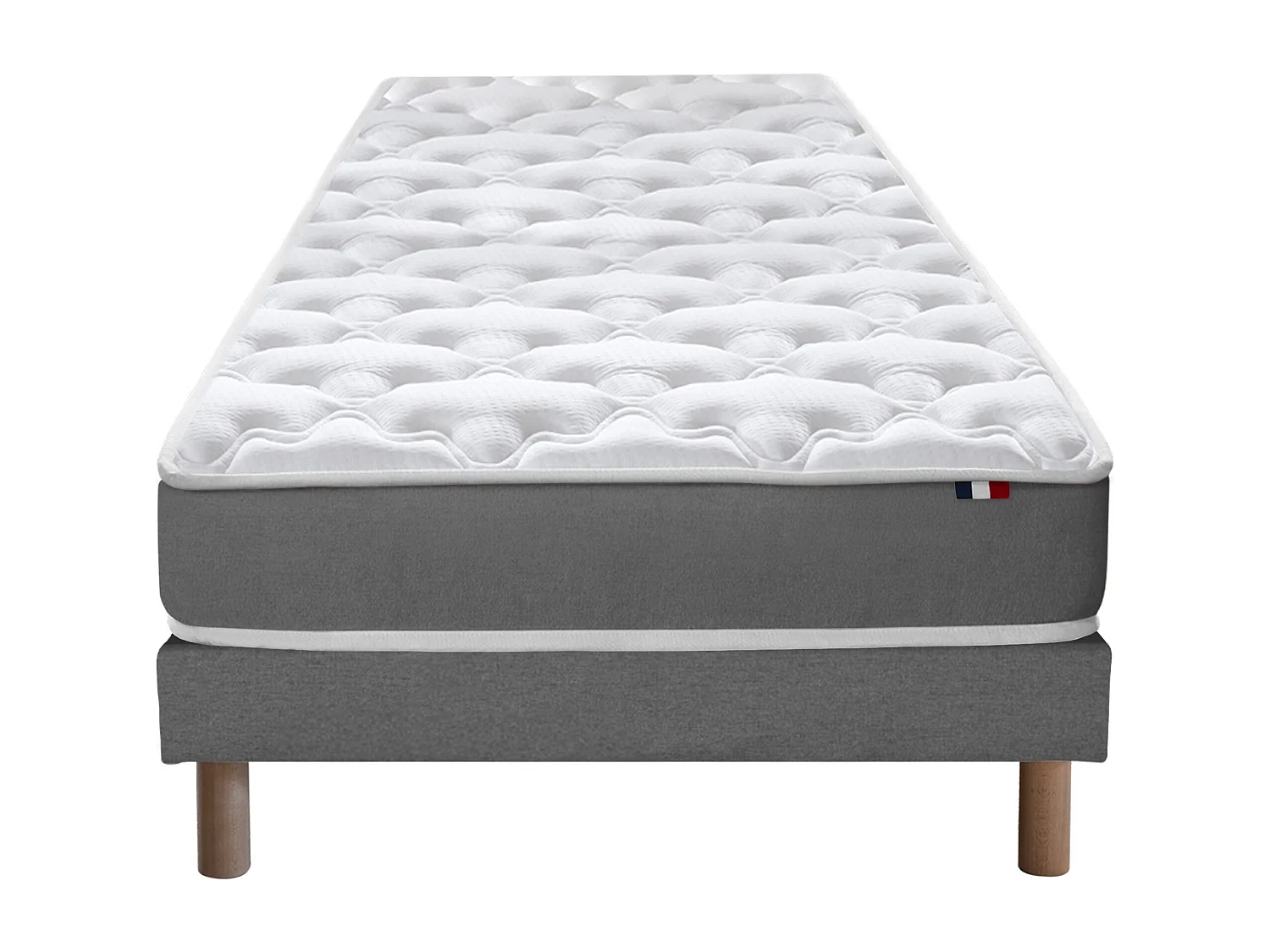 Ensemble matelas mousse ferme réversible ALTO et sommier - confort français Dimensions - 90 x 190 cm, Sommier - Gris chiné