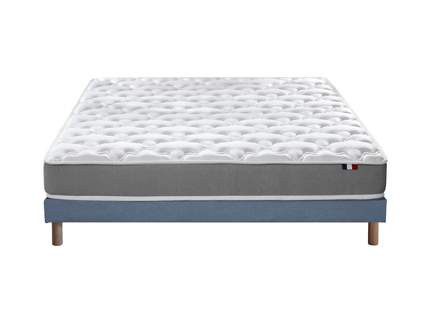 Ensemble matelas mousse ferme réversible ALTO et sommier - confort français Dimensions - 140 x 190 cm, Sommier - Bleu denim