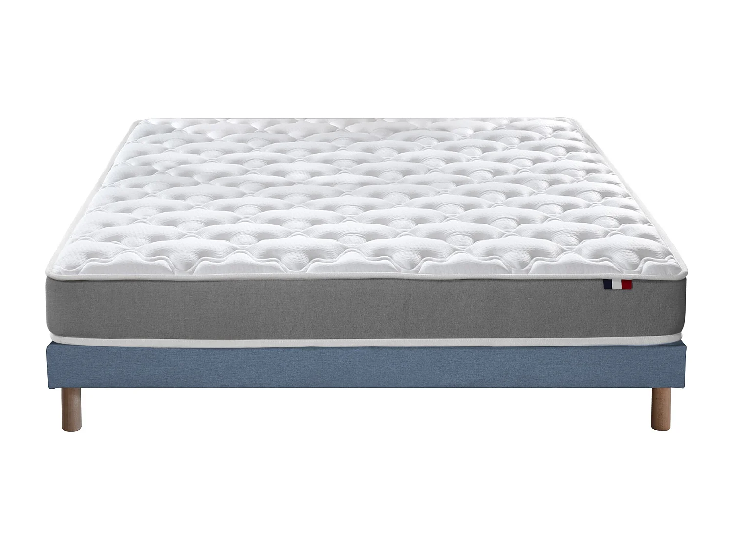 Ensemble matelas mousse ferme réversible ALTO et sommier - confort français Dimensions - 140 x 190 cm, Sommier - Bleu denim