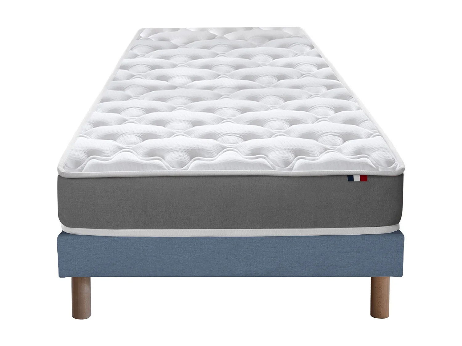 Ensemble matelas mousse ferme réversible ALTO et sommier - confort français Dimensions - 90 x 190 cm, Sommier - Bleu denim