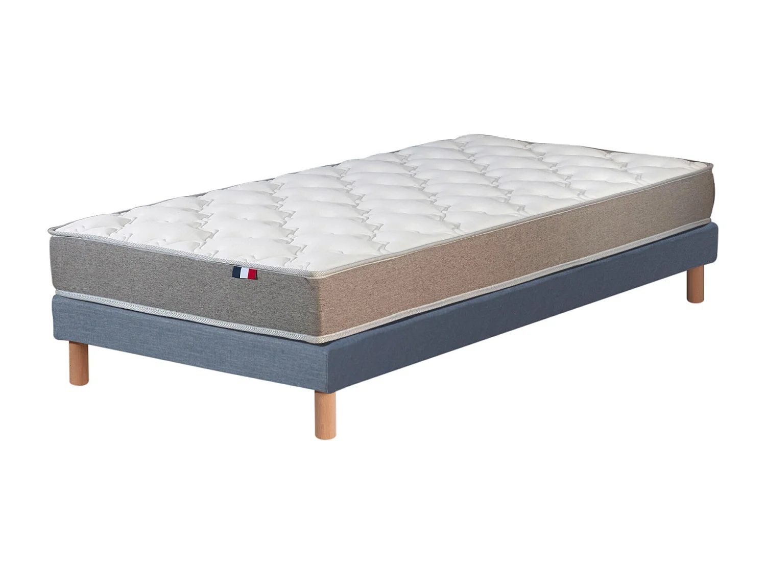 Ensemble matelas mousse ferme réversible ALTO et sommier - confort français Dimensions - 90 x 190 cm, Sommier - Bleu denim