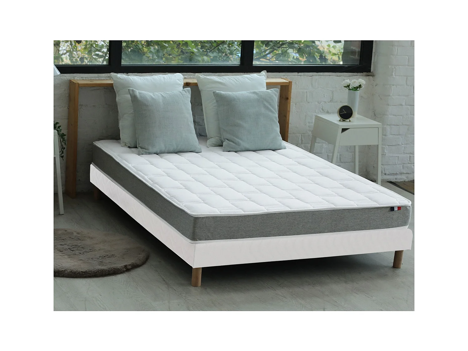Ensemble matelas mémoire de forme + sommier + oreiller + couette - fabrication 100% française - matelas bi-confort Dimensions - 140 x 190 cm