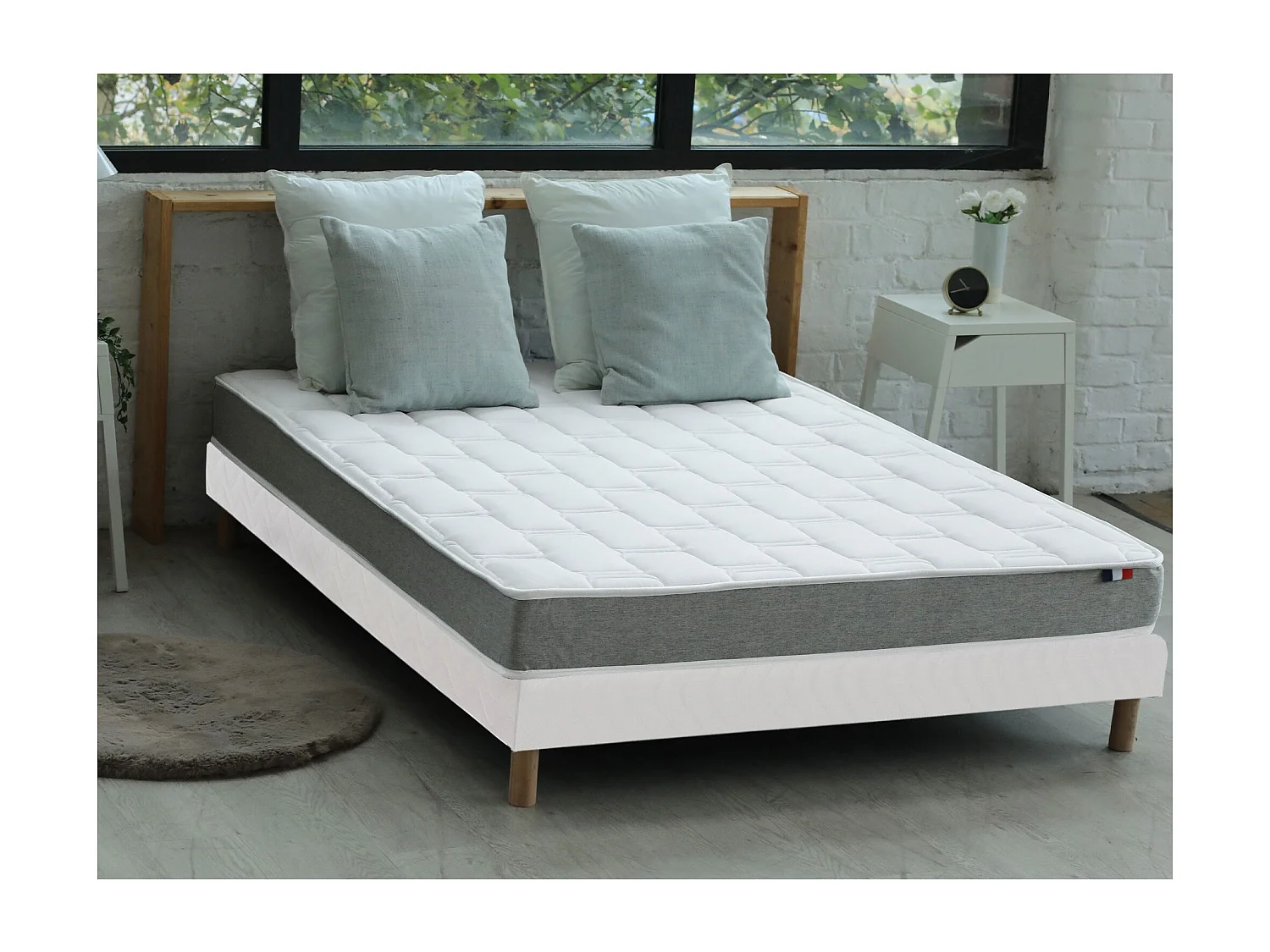 Ensemble matelas mémoire de forme + sommier + oreiller + couette - fabrication 100% française - matelas bi-confort Dimensions - 140 x 190 cm