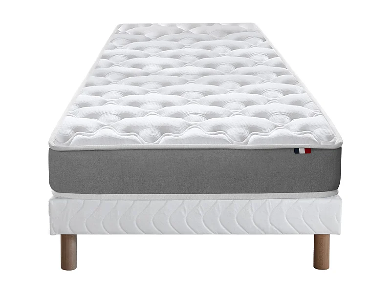 Ensemble matelas mousse ferme réversible ALTO et sommier - confort français Dimensions - 90 x 190 cm, Sommier - Blanc