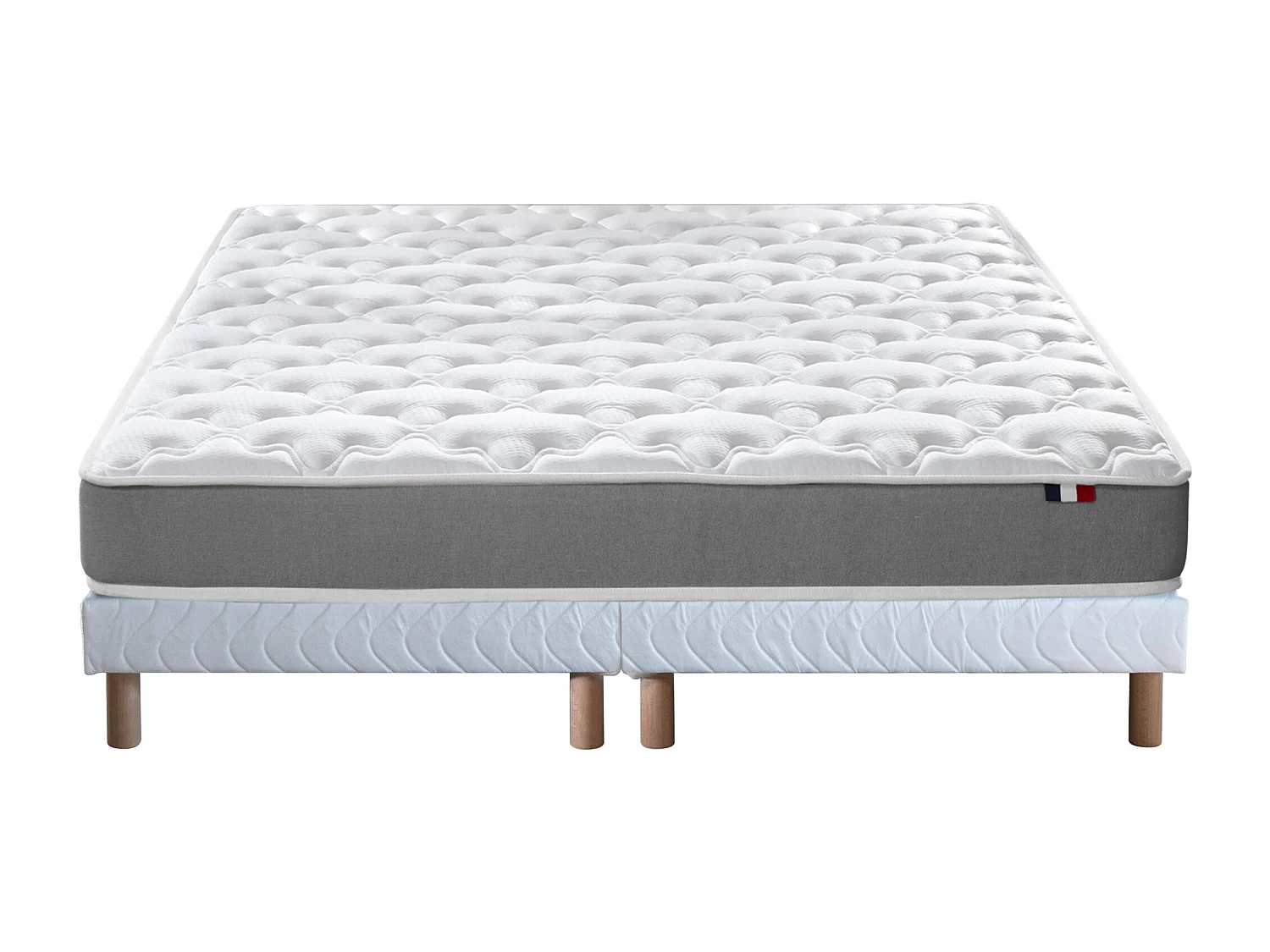 Ensemble matelas mousse ferme réversible ALTO et sommier - confort français Dimensions - 2x80 x 200 cm, Sommier - Blanc