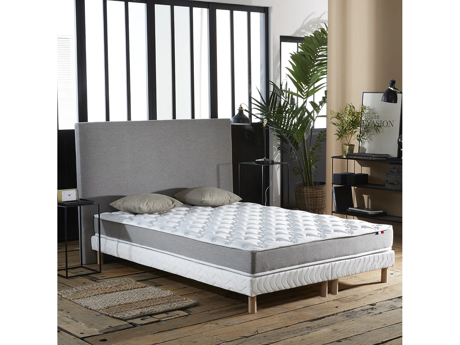 Ensemble matelas mousse ferme réversible ALTO et sommier - confort français Dimensions - 2x80 x 200 cm, Sommier - Blanc