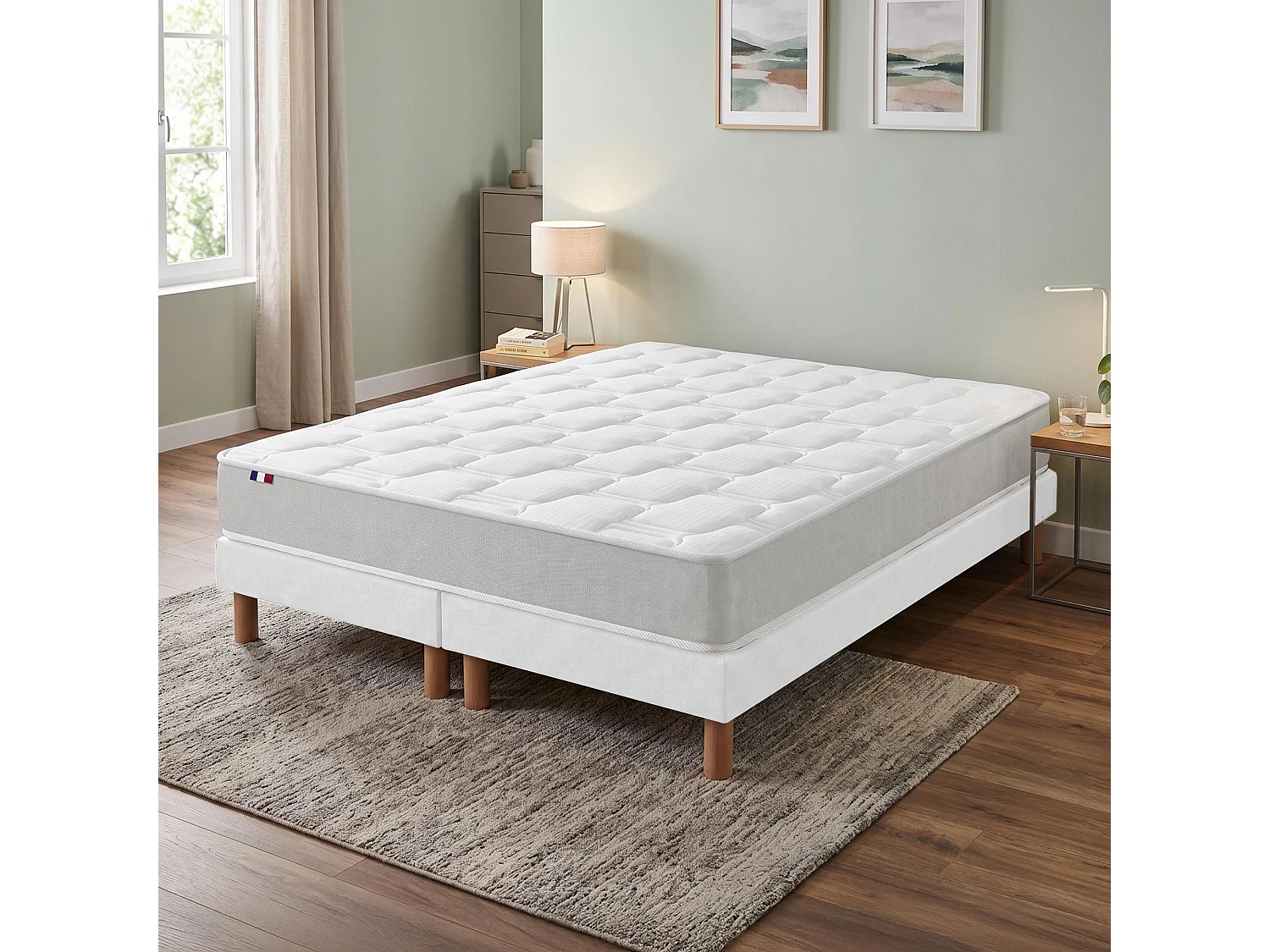 Ensemble matelas mémoire de forme + sommier + oreiller + couette - fabrication 100% française - matelas bi-confort Dimensions - 2x80 x 200 cm