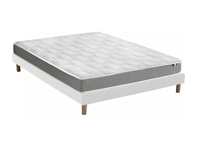 Ensemble matelas mémoire de forme + sommier + oreiller + couette - fabrication 100% française - matelas bi-confort Dimensions - 2x80 x 200 cm
