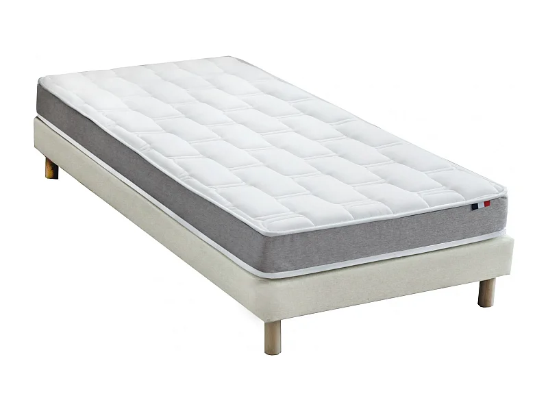 Ensemble matelas mémoire de forme + sommier + oreiller + couette - fabrication 100% française - matelas bi-confort Dimensions - 90 x 190 cm