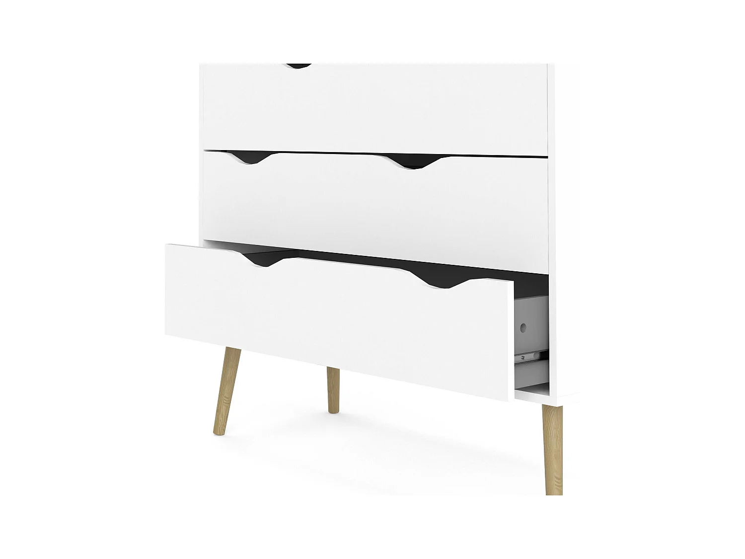 Commode à cinq tiroirs, blanc et chêne, Mesures 98 x 100 x 39 cm