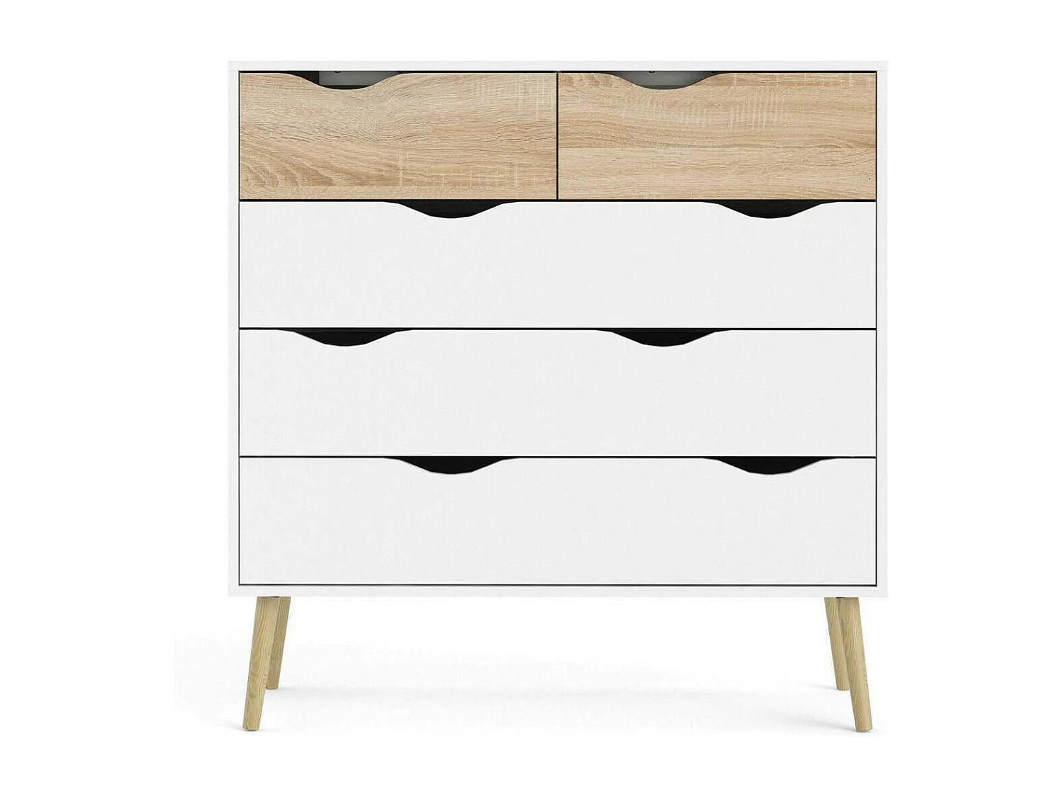 Ladekast met vijf laden, wit en eikenkleur, afmetingen 98 x 100 x 39 cm