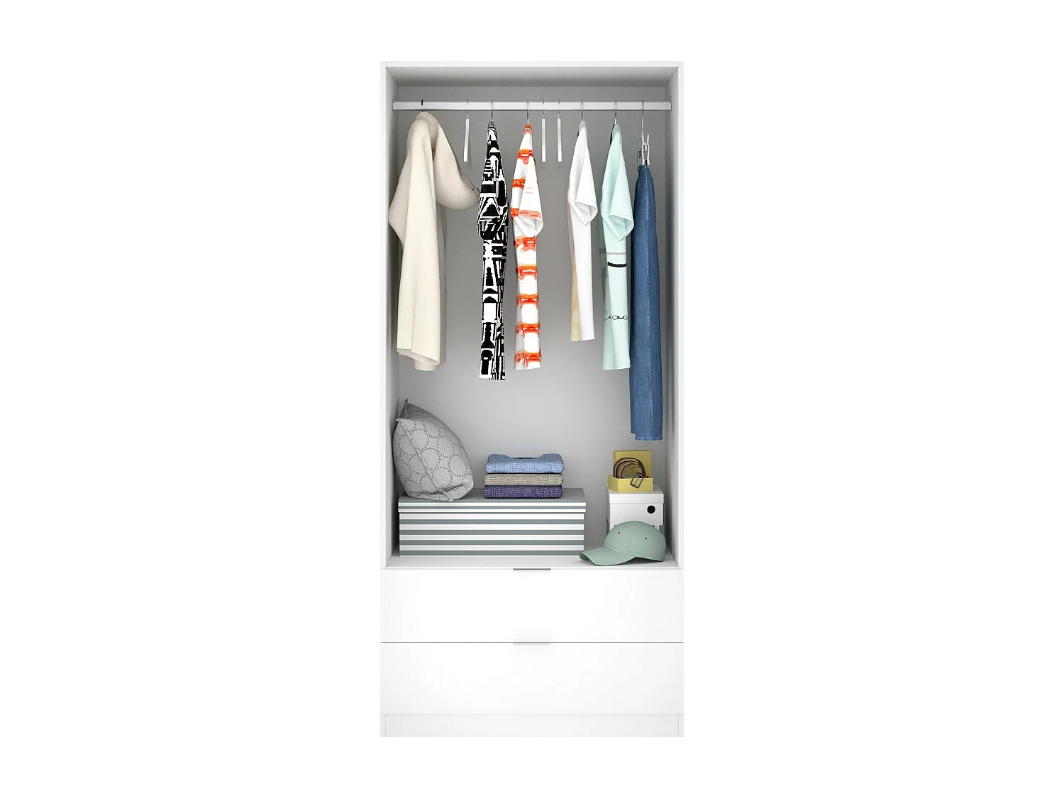 Guardarropa Darest, Armario dormitorio con 2 puertas y 2 cajones, Muebles de dormitorio con perchero, 81x52h180 cm, Blanco