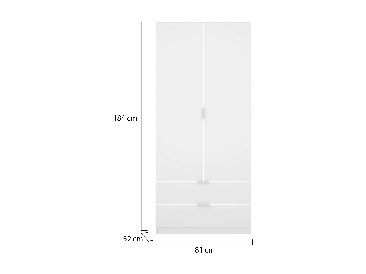 Guardarropa Darest, Armario dormitorio con 2 puertas y 2 cajones, Muebles de dormitorio con perchero, 81x52h180 cm, Blanco