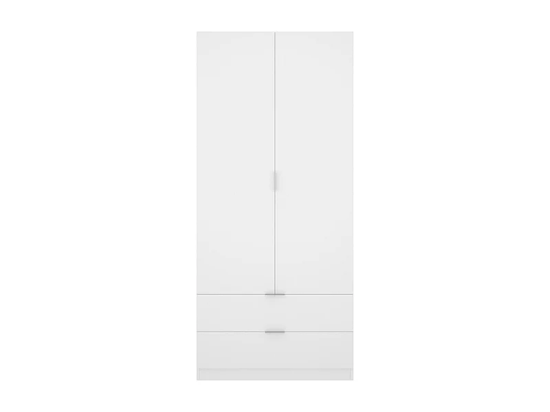 Dlunin Armoire, Cintre pour chambre à coucher, Armoire avec 2 portes battantes et 2 tiroirs, 81x52h184 cm, Blanc