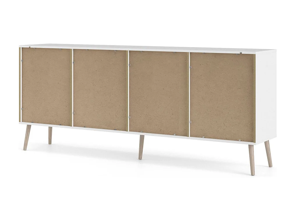 Buffet avec trois portes et trois tiroirs, blanc et chêne, Dimensions 195 x 81 x 39 cm