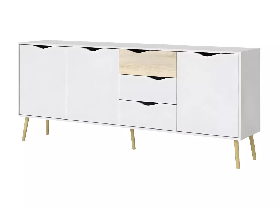 Kauf Unique Sideboard mit drei Türen und drei Schubladen, Weiß und Eiche, Maße 195 x 81 x 39 cm