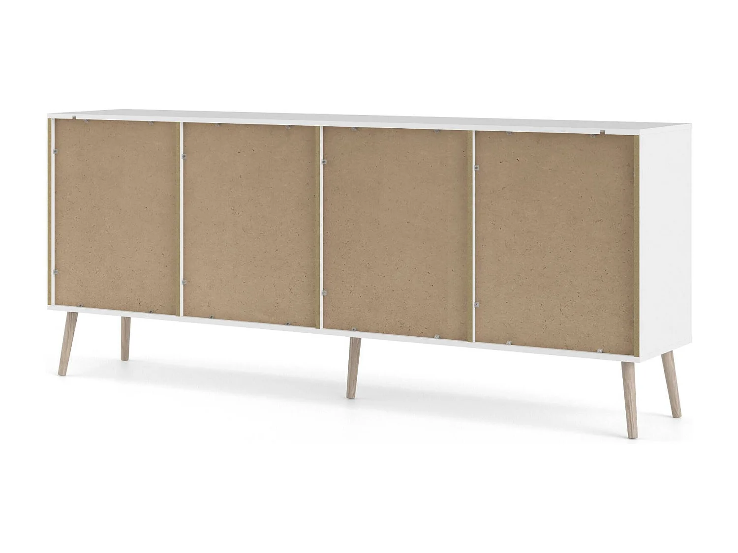 Dressoir met drie deuren en drie laden, wit en eikenkleur, afmetingen 195 x 81 x 39 cm