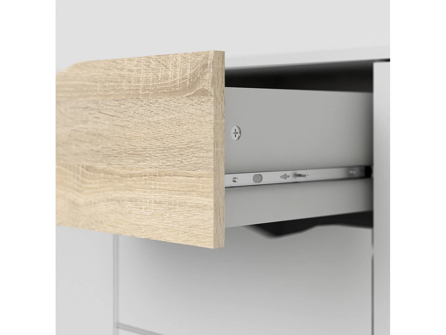 Dressoir met drie deuren en drie laden, wit en eikenkleur, afmetingen 195 x 81 x 39 cm