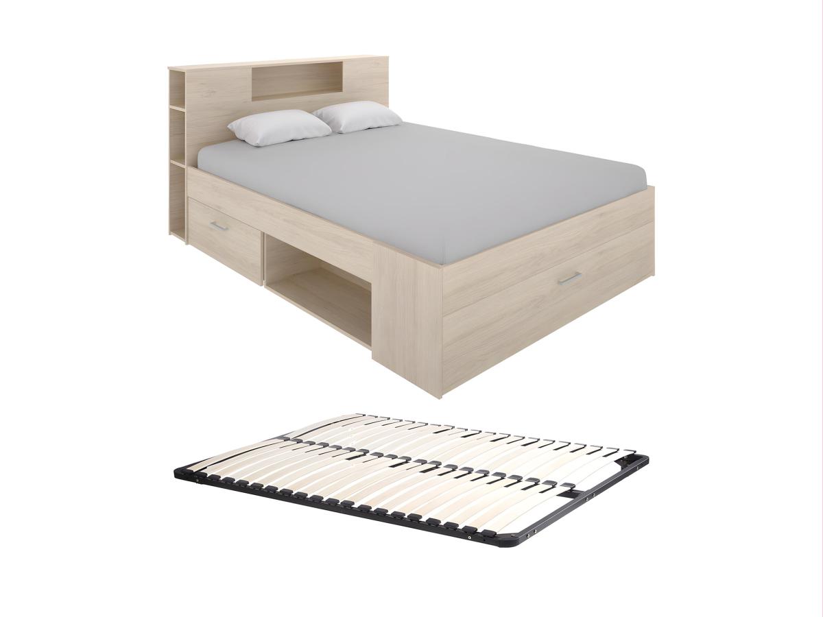 Bett mit Stauraum & Schubladen + Lattenrost - 140 x 190 cm - Naturfarben - günstig online kaufen