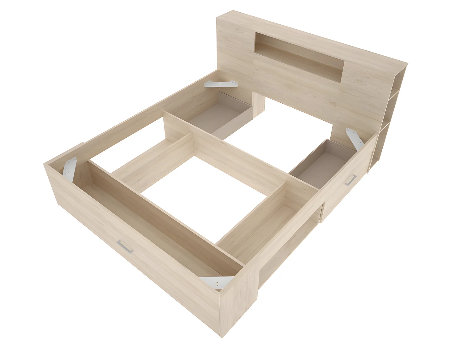 Bed met hoofdeinde met opbergruimte en lades - 140 x 190 cm - Kleur: naturel + bedbodem - LEANDRE