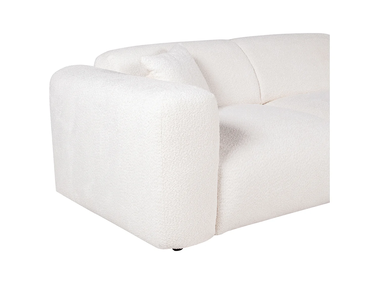 Duża kanapa narożna prawostronna z białej tkaniny bouclette POGNI marki Maison Céphy