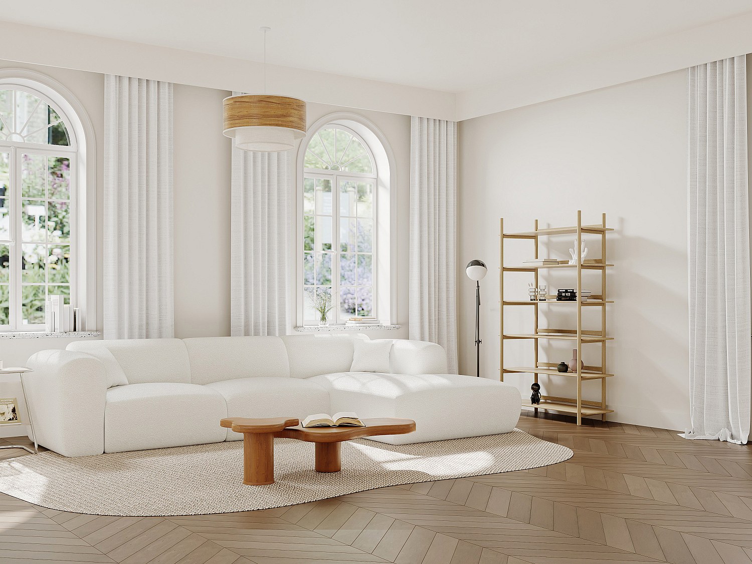 Vente-unique Großes Ecksofa - Ecke Rechts - Bouclé-Stoff - Weiß - Pogni Von Maison Céphy